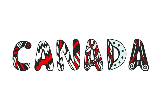Canadá doodle Lettering. Impressão escrita à mão. Desenho tipográfico vetorial . — Vetor de Stock