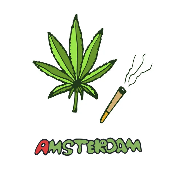 Cannabis vector icoon. Hand getrokken afdrukken. Sticker ontwerp. — Stockvector