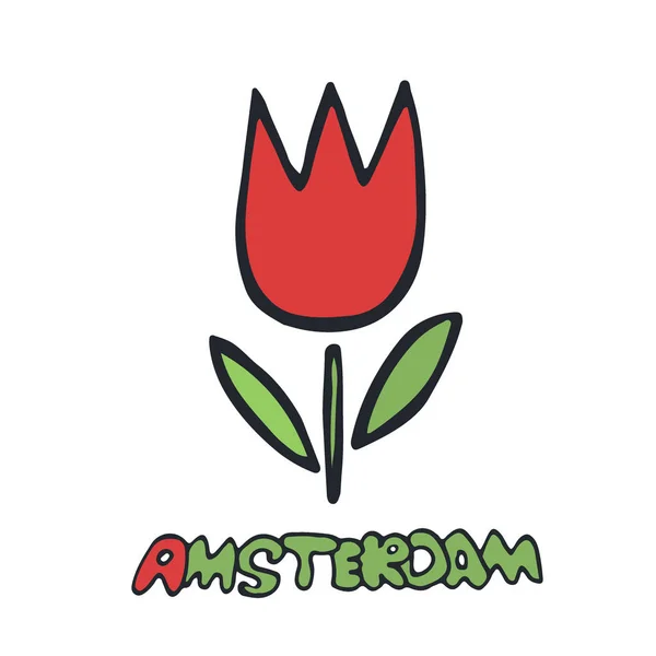 Ícone do vetor tulipa. Holland flores tradicionais. Impressão desenhada à mão. Desenho da etiqueta . — Vetor de Stock