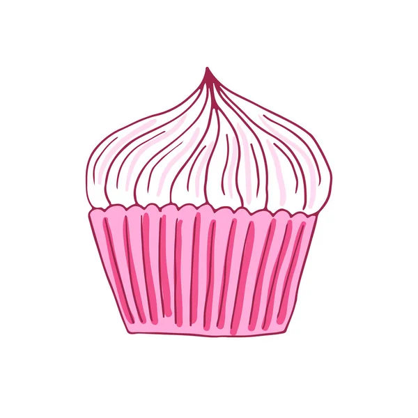 Cupcake with cherry. Vector doodle badge. Sweet vector print. Cartoon sticker in trendy style — Stock Vector