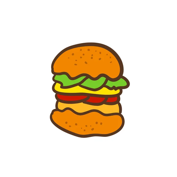Impressão de hambúrguer. Um crachá de comida rápida. ícone vetor engraçado . — Vetor de Stock