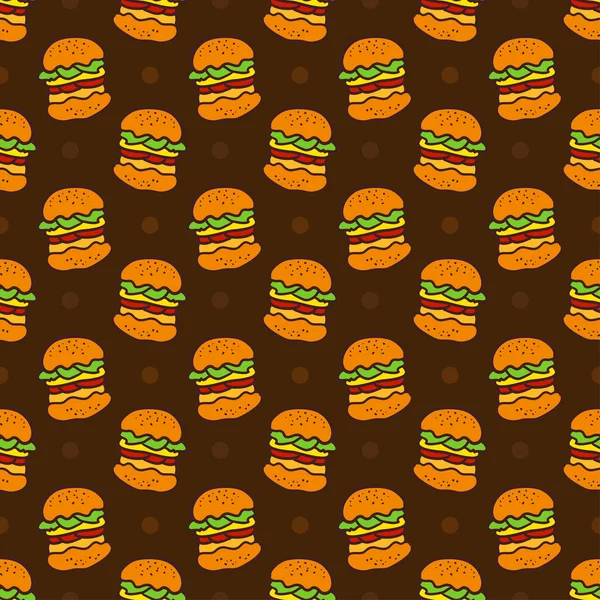 Hamburguesas patrón sin costuras. Impresión de comida rápida. Fondo de hamburguesa de dibujos animados . — Vector de stock