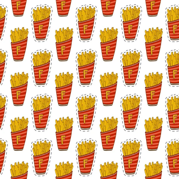 Papas fritas patrón sin costuras. Impresión de comida rápida. Fondo de dibujos animados . — Archivo Imágenes Vectoriales