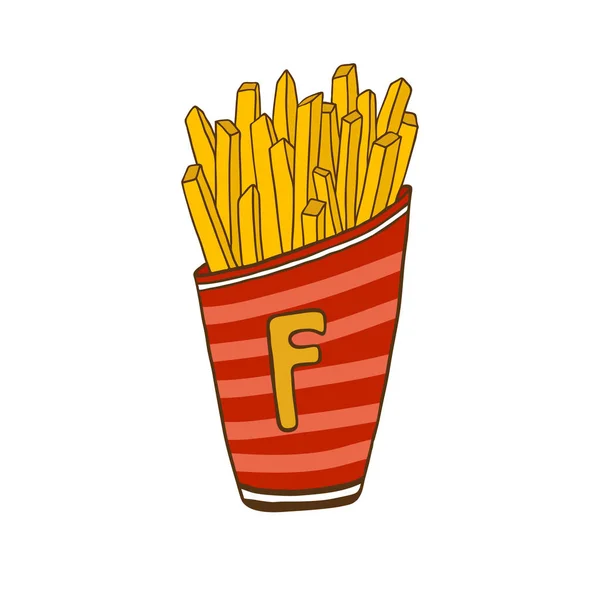 Ilustración de patatas fritas. Icono de comida rápida. Diseño de impresión de pegatina . — Vector de stock