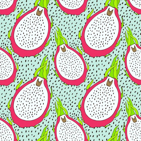 Sömlös pitaya frukt mönster. Vektor illustration för meny, bakgrundsbilder och klippböcker. — Stock vektor