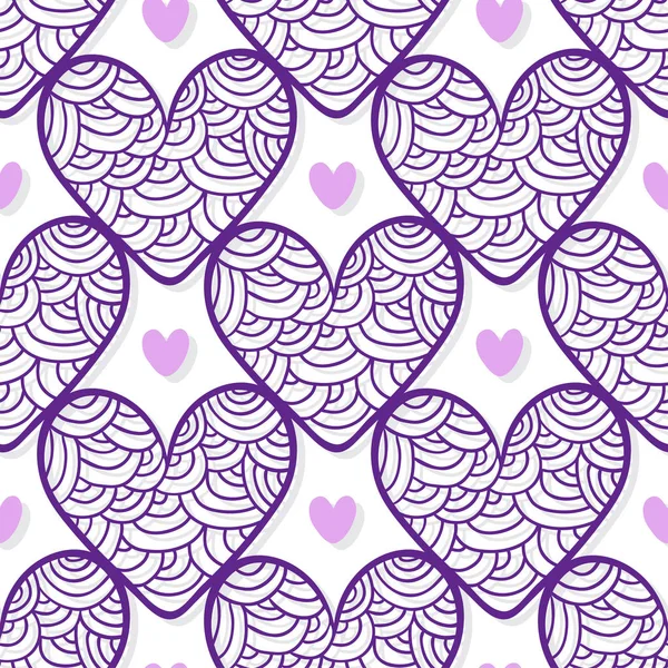 Patrón de envoltura de San Valentín con adorno corazones púrpura. Textura vectorial para el diseño de envases — Vector de stock