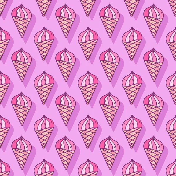 Söt glass Cone sömlösa mönster. Söt Doodle textur i rosa färger. Textiltryck eller omslagspapper. Rolig förpackningsdesign — Stock vektor