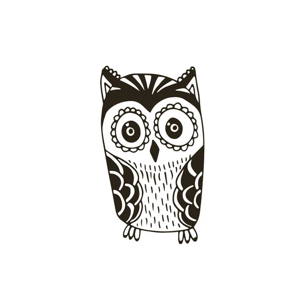 Vector Owl illustration. Bird print design. Coloring book page. — Stock Vector