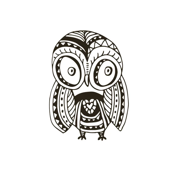 Дудл Векторная Сова. Дизайн птичьей печати. Страница с раскраской . — стоковый вектор