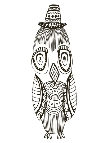 Смешная векторная сова. Дизайн птичьей печати. Страница с раскраской . — стоковый вектор