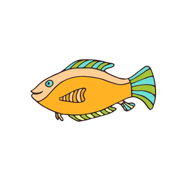 Icône poisson aquarium. Illustration imprimée à la main. Tirage d'art enfants . — Image vectorielle