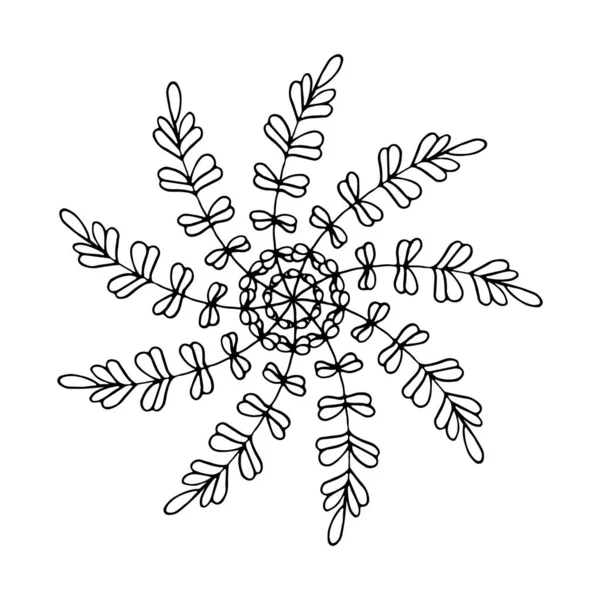 Blumen Schneeflocke Illustration. T-Shirt Tattooprint Design. Weihnachtssticker Kunst. — Stockvektor