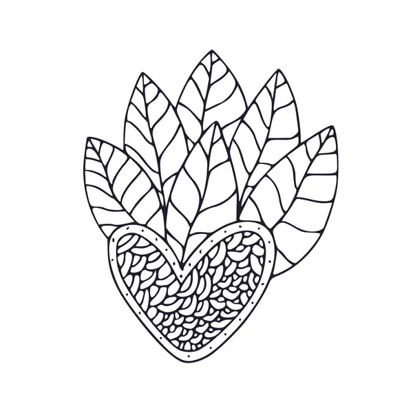 Illustration de coeur pour la page de livre à colorier. Conception de carte de vœux printemps . — Image vectorielle