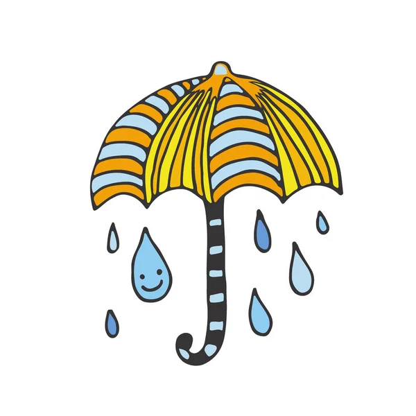 Счастливой карты Дождя. Иллюстрация каракулей. Стикер дизайн. Значок векторного зонта . — стоковый вектор