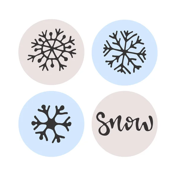 Ícones de flocos de neve. Design de adesivo. Distintivos vetoriais . — Vetor de Stock