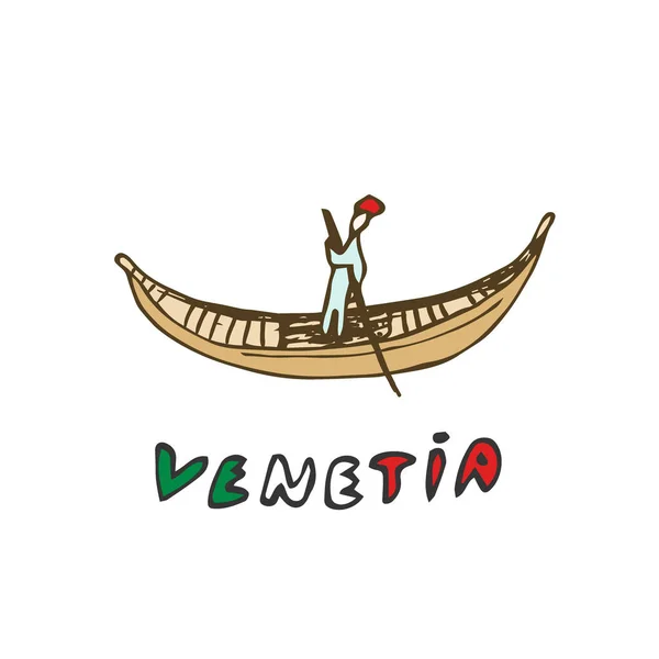 Gondola pluteşte pe apă. Veneția - Veneția italiană. Ilustrație schiță vectorială . — Vector de stoc