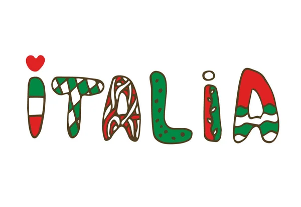 Italia doodle Lettering. Impressão escrita à mão. Desenho tipográfico vetorial . — Vetor de Stock