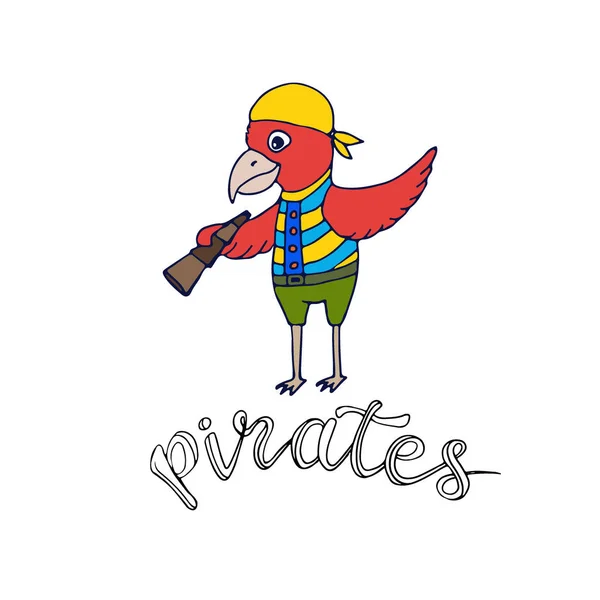 Карикатурный пират-попугай. Дизайн детской рубашки. Дизайн модной печати . — стоковый вектор