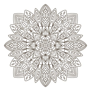 Süs Mandalası. Dövme sanat tasarımı. Halı süs arka plan. Yetişkin boyama sayfası için vektör. İç mandala baskı.