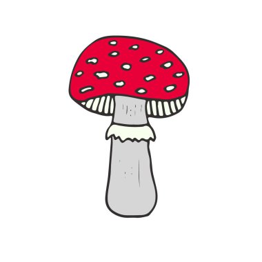 Mantar simgesi tasarımı. Çıkartma ve tatto sanatı. Fly-agaric vektör baskı.