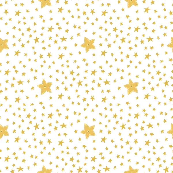 Modèle simple sans couture. Papier d'emballage de Noël. Textile enfant avec design étoiles dorées . — Image vectorielle