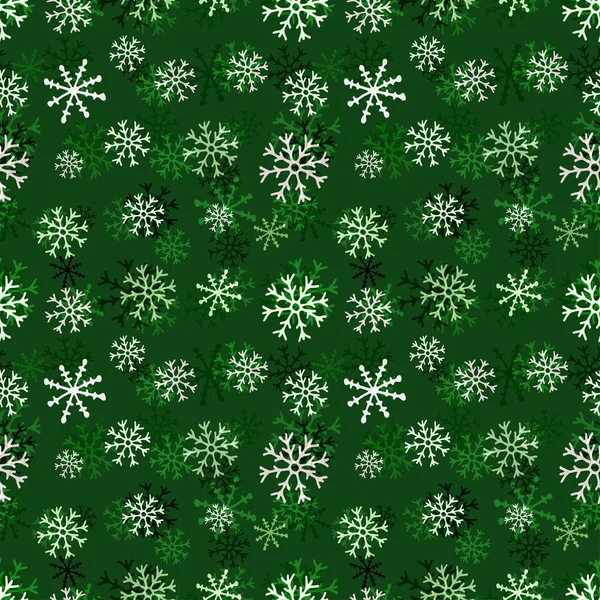 Padrão de flocos de neve de Natal. Textura sem costura de inverno. Modelo de fundo verde vetorial . — Vetor de Stock