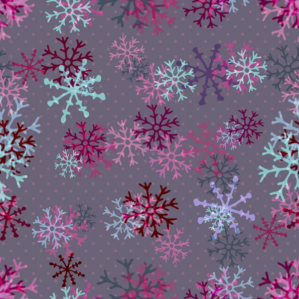 Patrón de Navidad de copos de nieve rosados. Textura sin costuras de invierno. Plantilla de fondo de vector . — Vector de stock