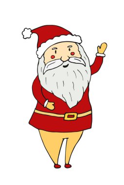 Noel Baba çizgi film karakteri. Noel ve Happy New Year illüstrasyon. Elle çizilmiş tebrik kartı.