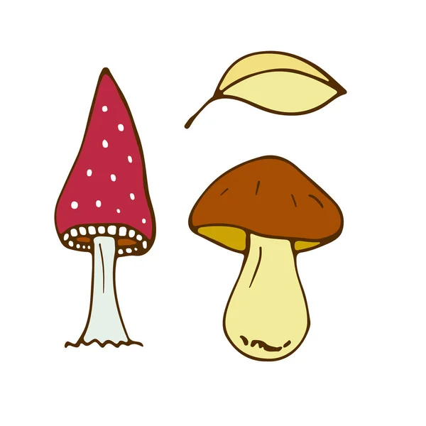 Векторная иллюстрация грибов. Наклейки и патчи . — стоковый вектор