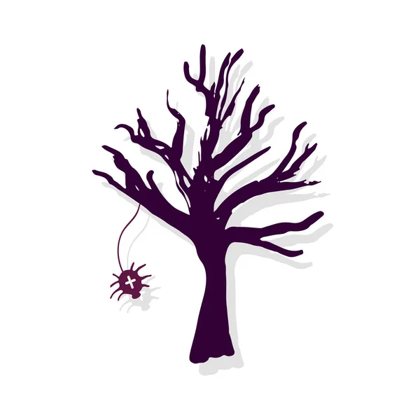Silueta Halloweenské stromové struktury. Dekorace ručně kreslené. — Stockový vektor