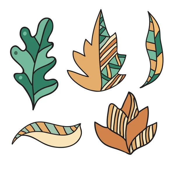 Ilustración de hojas étnicas otoñales. Impresión dibujada a mano. Diseño de papelería adhesiva . — Vector de stock