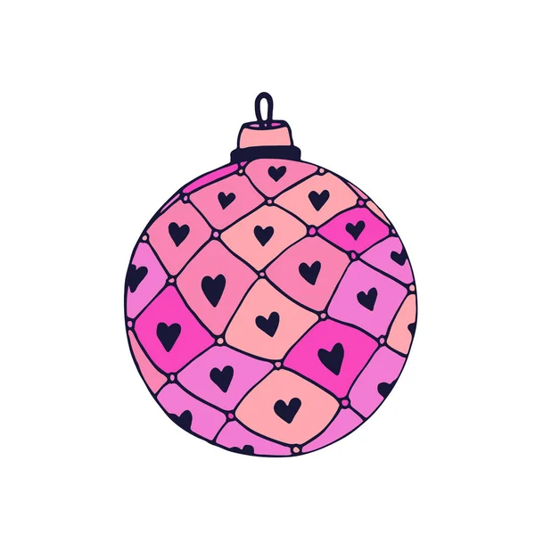 Chrismas rosa boll. Handritad illustration. Design för klistermärkes utskrifter. Nyår dekoration. Semester dekor. — Stock vektor