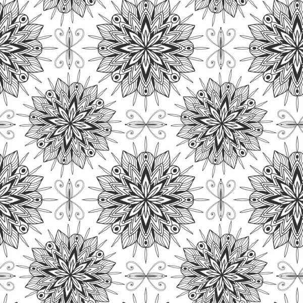 Floral ornamental pattern. Seamless background in vector for coloring book page or textile. Wrapping paper design. Wallpaper print. — Stock Vector