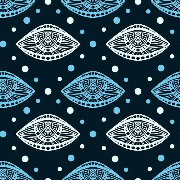 Ogen naadloze achtergrond. Patroon voor textiel print ontwerp. Retro naadloze patroon in blauwe kleuren. — Stockvector