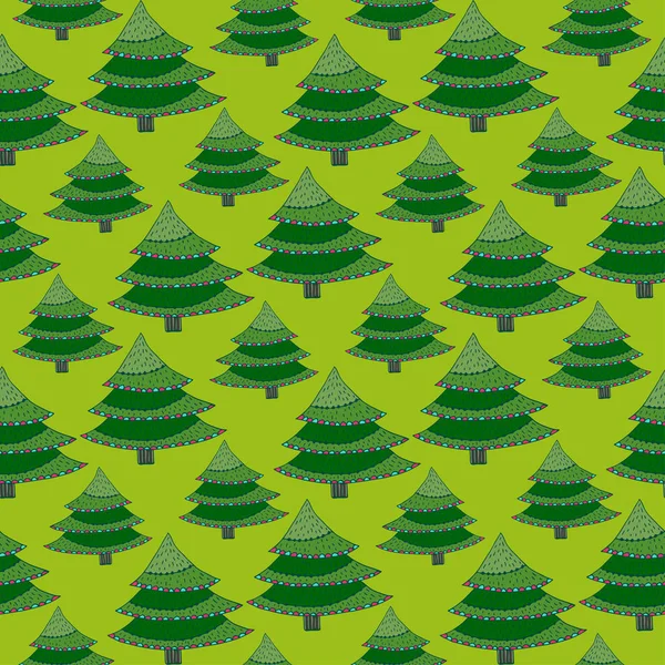 Cartoon Trees motif sans couture. Conception d'arbre de Noël. Modèle vert pour papier d'emballage de célébration . — Image vectorielle