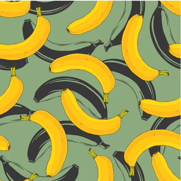 Banana modello senza cuciture su sfondo verde. Carta da regalo moderna. Stampa di banane tessili, arredamento interno e design del modello di carta da parati . — Vettoriale Stock