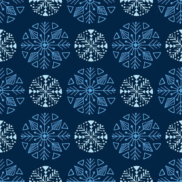 Blaues Weihnachtsnahtlos-Muster. Schneeflocken modernes Packpapier. Textildesign, Innendekoration und Neujahrsmuster-Dekoration — Stockvektor