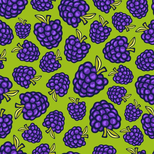 Motif sans couture Blackberries. Papier d'emballage aux baies. Impression textile pour enfants, conception de motifs de baies de cuisine . — Image vectorielle