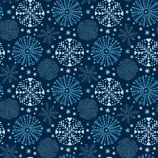 Weihnachten nahtlose Muster mit Schneeflocken. blaues Packpapier. Textildesign, Inneneinrichtung und Neujahrsmuster. — Stockvektor