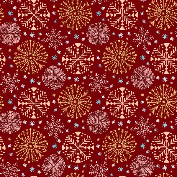 Kırmızı renkte Noel dikişsiz desen. Kar taneleri ambalaj kağıdı. Tekstil tasarımı, iç dekorasyon ve Yeni Yıl patter dekorasyon