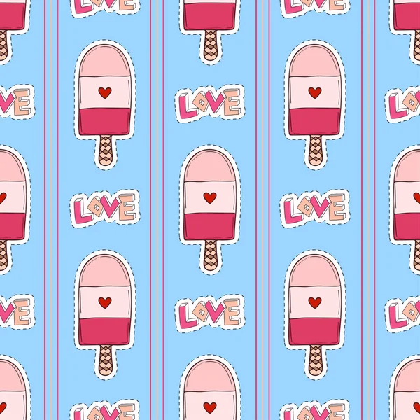 Ice Cream sömlösa mönster på blå bakgrund. Sommar omslagspapper. Textiltryck och baby mönster design. — Stock vektor