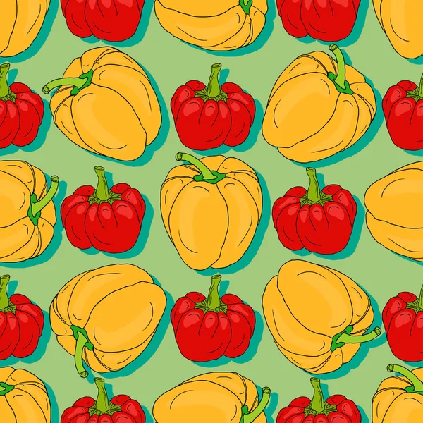 Patrón sin costura de pimiento rojo y amarillo. Papel para envolver vegetales. Estampado textil, decoración interior y diseño de patrones . — Vector de stock