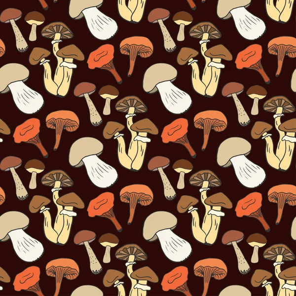 버섯 원활한 패턴입니다. 다른 버섯으로 포장지. 섬유 프린 과 부엌 벽지 패턴 디자인. — 스톡 벡터