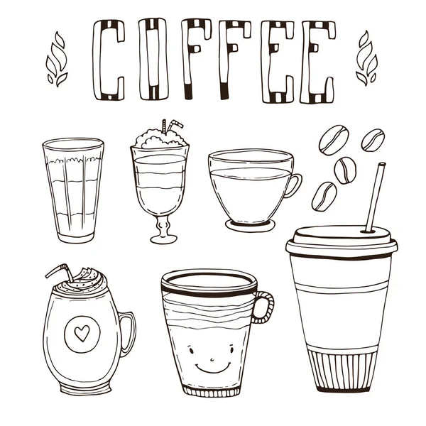 Cups for coffee hand drawn set. Drinks for menu decorations — Stock Vector