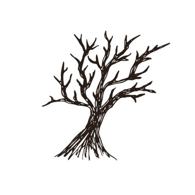 Tree Vector silhouette. Hand drawn illustration. Halloween Sticker print design. clipart