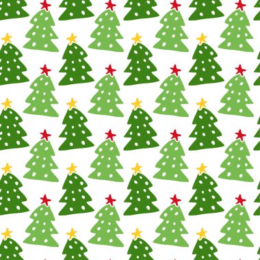 Noel ağaçları sorunsuz desen. Yeni Yıl sarma dokusu. Tatil dekorasyonu için vektör arka planı.