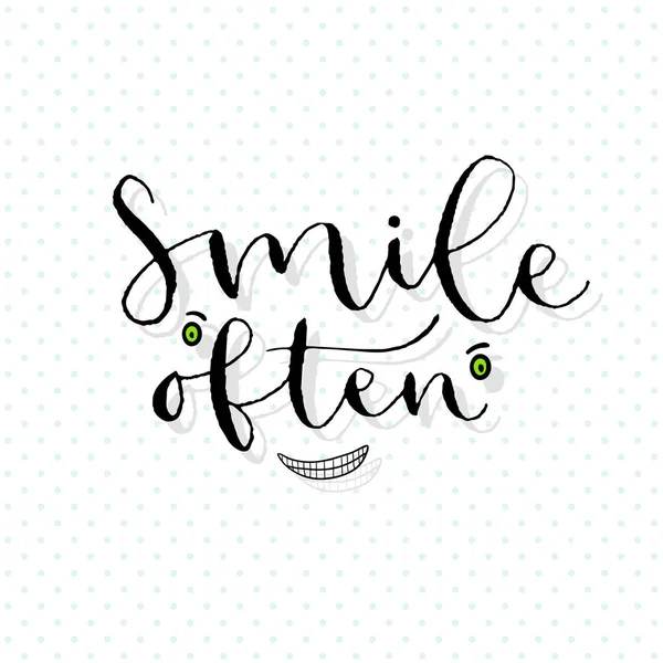 Smile often. Handwritten greeting card design. Printable quote template. Calligraphic vector illustration. — Stock Vector