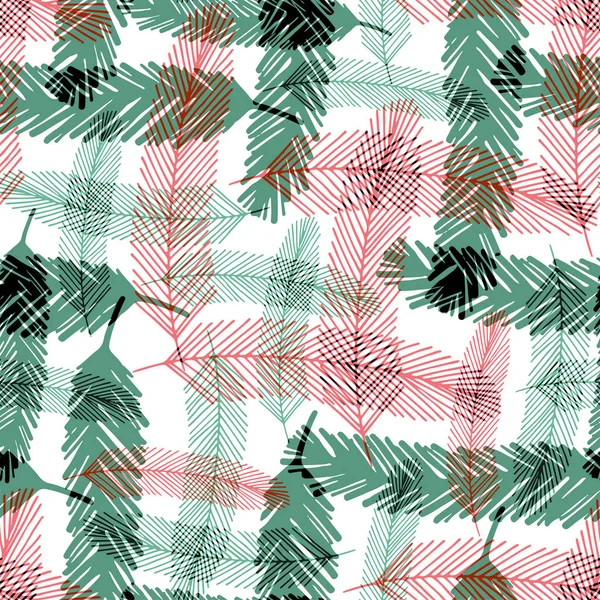 Patrón sin costuras con ramas de abeto verde y rojo. Textura a cuadros vectorial para el diseño textil de Navidad . — Archivo Imágenes Vectoriales