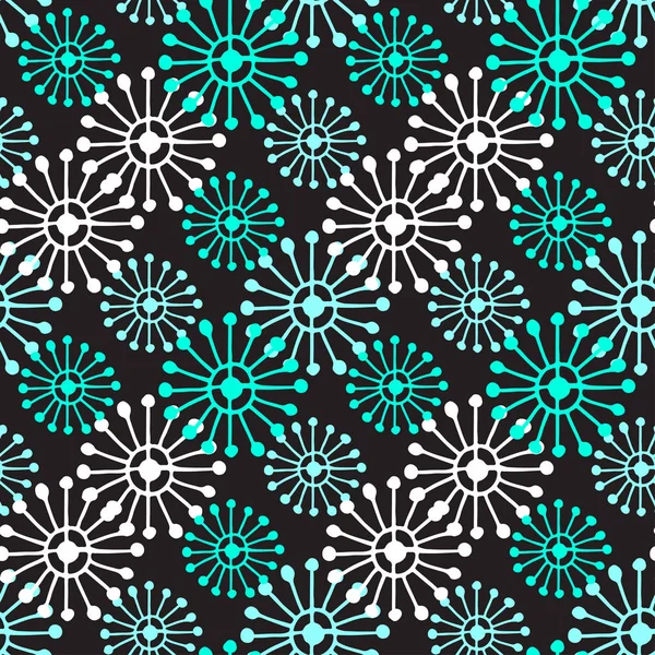 Jul sömlösa mönster. Geometrisk textur med blå och vita snöflingor. Abstrakt oändlig bakgrund. Vektor design för textil-eller omslagspapper. — Stock vektor