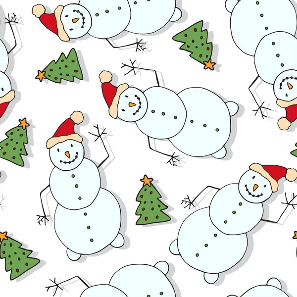 Vánoční stromeček s jedle a zábavnou sněší. Návrh nového roku pro tapetu a balicí papír. — Stockový vektor
